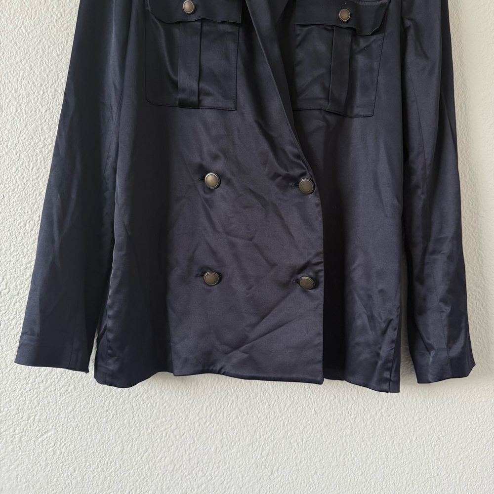 The Kooples Womens Navy Blue Military Satin Double‎ breasted Blazer 2 - Picture 6 of 16